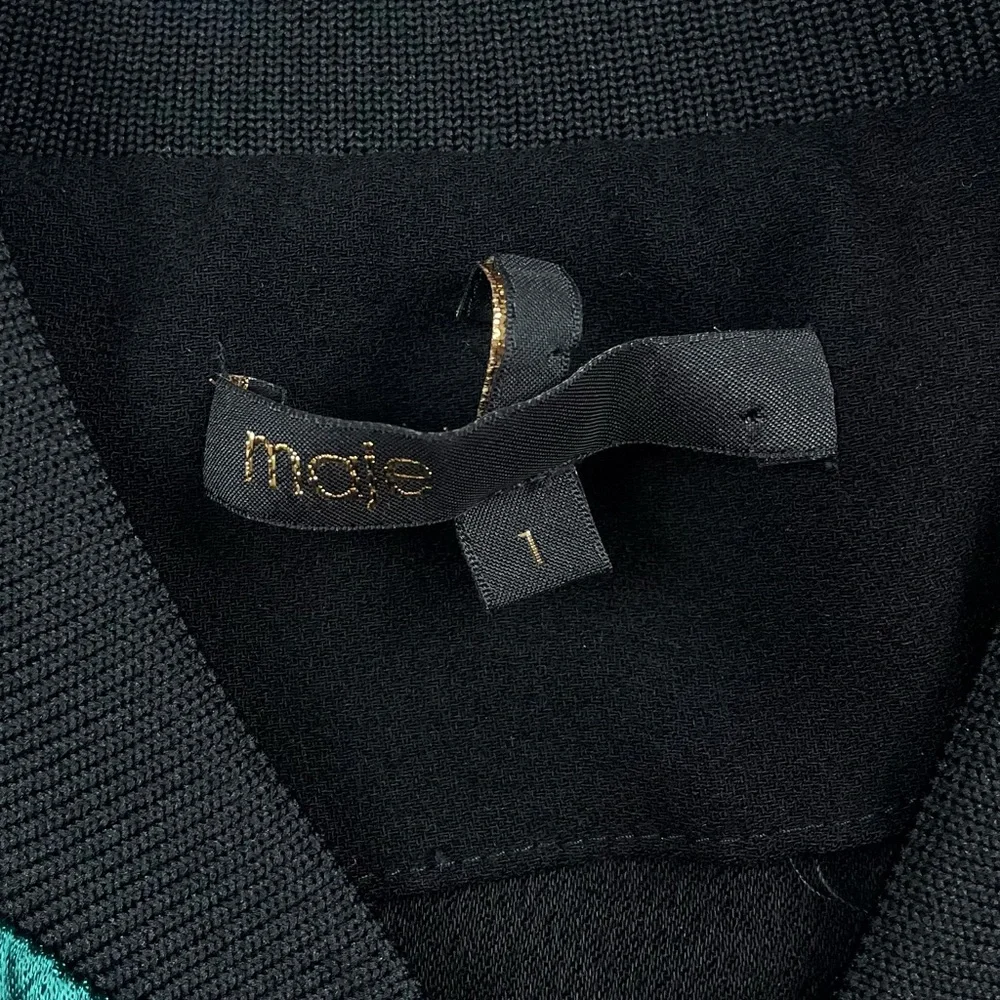 MAJE • Black/Green Rizia Contrast-Inset A-Line Long Sleeve Mini Dress, S - Picture 14 of 16